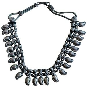 Antique Rajasthani Indian Silver Collar Necklace VTG Boho Chic Ethnic Tribal 15"